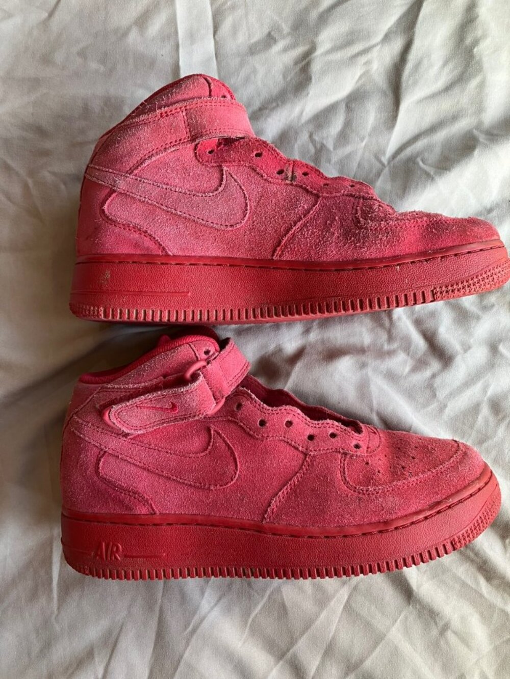 Nike Air Force 1 Mid GS Red Suede Sneakers Mens 6 Youth 6Y Shoes Strap